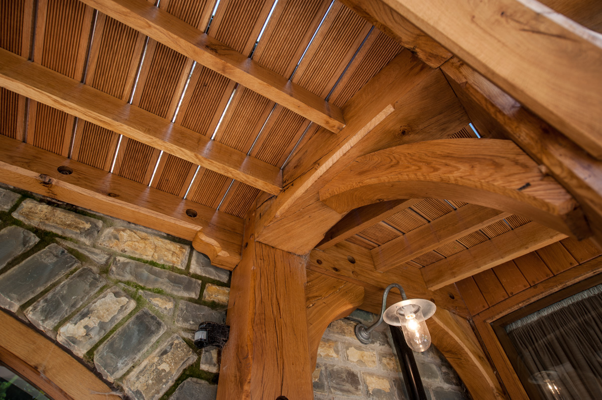 Underside of bespoke timber framed building hand built in Somerset